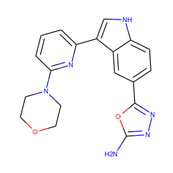 Nc1nnc(-c2ccc3[nH]cc(-c4cccc(N5CCOCC5)n4)c3c2)o1 ZINC000204755885