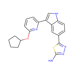 Nc1nnc(-c2ccc3[nH]cc(-c4cccc(OC5CCCC5)n4)c3c2)s1 ZINC000204750137