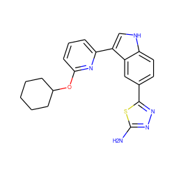 Nc1nnc(-c2ccc3[nH]cc(-c4cccc(OC5CCCCC5)n4)c3c2)s1 ZINC000204757528