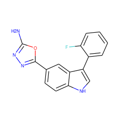 Nc1nnc(-c2ccc3[nH]cc(-c4ccccc4F)c3c2)o1 ZINC000204759155