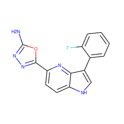 Nc1nnc(-c2ccc3[nH]cc(-c4ccccc4F)c3n2)o1 ZINC000204754730