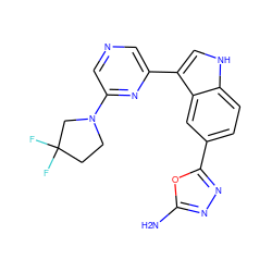 Nc1nnc(-c2ccc3[nH]cc(-c4cncc(N5CCC(F)(F)C5)n4)c3c2)o1 ZINC000203731745