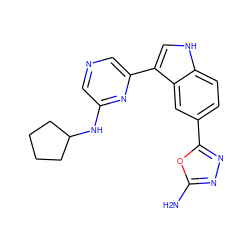 Nc1nnc(-c2ccc3[nH]cc(-c4cncc(NC5CCCC5)n4)c3c2)o1 ZINC000203731692