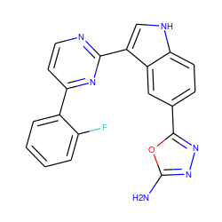 Nc1nnc(-c2ccc3[nH]cc(-c4nccc(-c5ccccc5F)n4)c3c2)o1 ZINC000204761982