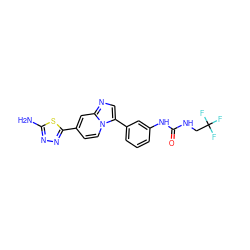 Nc1nnc(-c2ccn3c(-c4cccc(NC(=O)NCC(F)(F)F)c4)cnc3c2)s1 ZINC000139671080