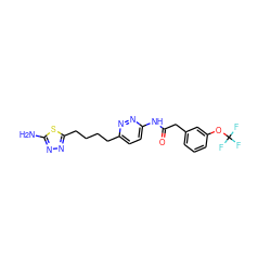 Nc1nnc(CCCCc2ccc(NC(=O)Cc3cccc(OC(F)(F)F)c3)nn2)s1 ZINC000149502011