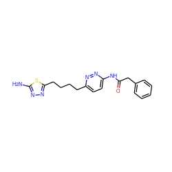 Nc1nnc(CCCCc2ccc(NC(=O)Cc3ccccc3)nn2)s1 ZINC000149504554