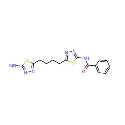 Nc1nnc(CCCCc2nnc(NC(=O)c3ccccc3)s2)s1 ZINC000095575738