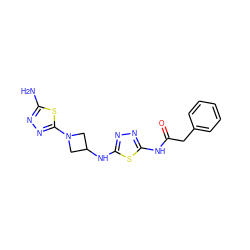 Nc1nnc(N2CC(Nc3nnc(NC(=O)Cc4ccccc4)s3)C2)s1 ZINC000653702320