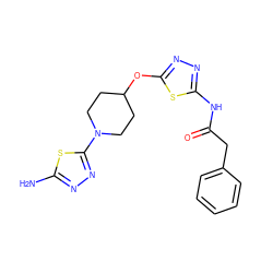 Nc1nnc(N2CCC(Oc3nnc(NC(=O)Cc4ccccc4)s3)CC2)s1 ZINC000653702271