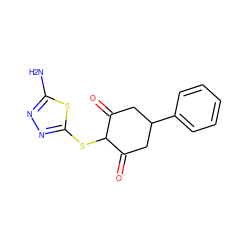 Nc1nnc(SC2C(=O)CC(c3ccccc3)CC2=O)s1 ZINC000299833473