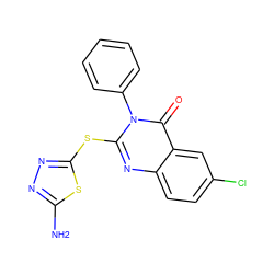 Nc1nnc(Sc2nc3ccc(Cl)cc3c(=O)n2-c2ccccc2)s1 ZINC000299829544