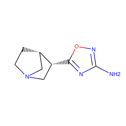 Nc1noc([C@@H]2CN3CC[C@H]2C3)n1 ZINC000005134197