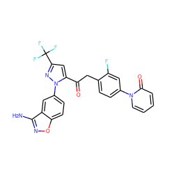 Nc1noc2ccc(-n3nc(C(F)(F)F)cc3C(=O)Cc3ccc(-n4ccccc4=O)cc3F)cc12 ZINC000029037698