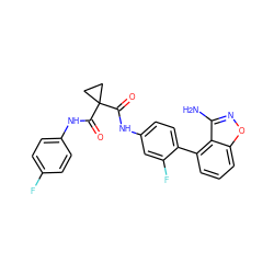 Nc1noc2cccc(-c3ccc(NC(=O)C4(C(=O)Nc5ccc(F)cc5)CC4)cc3F)c12 ZINC000299863832