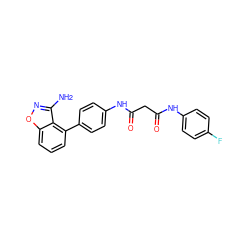 Nc1noc2cccc(-c3ccc(NC(=O)CC(=O)Nc4ccc(F)cc4)cc3)c12 ZINC000299868664