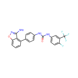 Nc1noc2cccc(-c3ccc(NC(=O)Nc4ccc(F)c(C(F)(F)F)c4)cc3)c12 ZINC000014975401