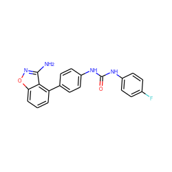 Nc1noc2cccc(-c3ccc(NC(=O)Nc4ccc(F)cc4)cc3)c12 ZINC000014975387