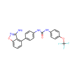 Nc1noc2cccc(-c3ccc(NC(=O)Nc4ccc(OC(F)(F)F)cc4)cc3)c12 ZINC000014975390