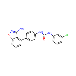 Nc1noc2cccc(-c3ccc(NC(=O)Nc4cccc(Cl)c4)cc3)c12 ZINC000014975376