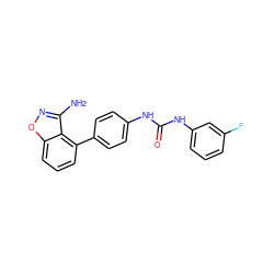 Nc1noc2cccc(-c3ccc(NC(=O)Nc4cccc(F)c4)cc3)c12 ZINC000014975370