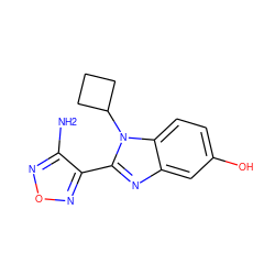 Nc1nonc1-c1nc2cc(O)ccc2n1C1CCC1 ZINC000049112071