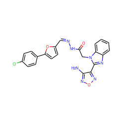 Nc1nonc1-c1nc2ccccc2n1CC(=O)N/N=C\c1ccc(-c2ccc(Cl)cc2)o1 ZINC000004458655