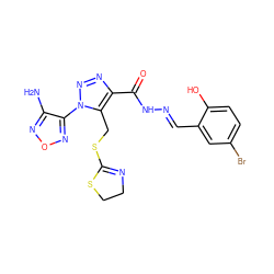 Nc1nonc1-n1nnc(C(=O)N/N=C/c2cc(Br)ccc2O)c1CSC1=NCCS1 ZINC000002394233