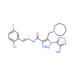 Nc1nonc1-n1nnc(C(=O)N/N=C/c2cc(Cl)ccc2O)c1CN1CCCCCC1 ZINC000012428478