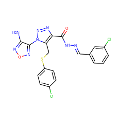 Nc1nonc1-n1nnc(C(=O)N/N=C/c2cccc(Cl)c2)c1CSc1ccc(Cl)cc1 ZINC000002451638