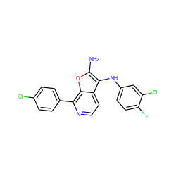 Nc1oc2c(-c3ccc(Cl)cc3)nccc2c1Nc1ccc(F)c(Cl)c1 ZINC000223011191