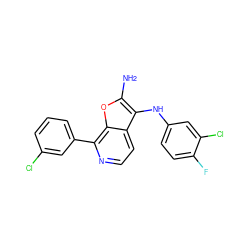 Nc1oc2c(-c3cccc(Cl)c3)nccc2c1Nc1ccc(F)c(Cl)c1 ZINC000223011618