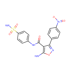 Nc1onc(-c2ccc([N+](=O)[O-])cc2)c1C(=O)Nc1ccc(S(N)(=O)=O)cc1 ZINC001772654572