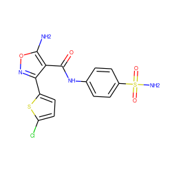 Nc1onc(-c2ccc(Cl)s2)c1C(=O)Nc1ccc(S(N)(=O)=O)cc1 ZINC001772639937