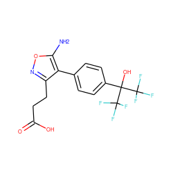 Nc1onc(CCC(=O)O)c1-c1ccc(C(O)(C(F)(F)F)C(F)(F)F)cc1 ZINC000028568025