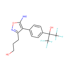 Nc1onc(CCCO)c1-c1ccc(C(O)(C(F)(F)F)C(F)(F)F)cc1 ZINC000028568116