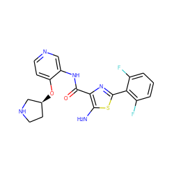 Nc1sc(-c2c(F)cccc2F)nc1C(=O)Nc1cnccc1O[C@H]1CCNC1 ZINC000205518490