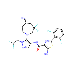 Nc1sc(-c2c(F)cccc2F)nc1C(=O)Nc1cnn(CC(F)F)c1N1CC[C@H](N)CC(F)(F)C1 ZINC000169699340