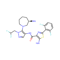 Nc1sc(-c2c(F)cccc2F)nc1C(=O)Nc1cnn(CC(F)F)c1N1CCCC[C@@H](N)C1 ZINC000145488903