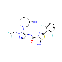 Nc1sc(-c2c(F)cccc2F)nc1C(=O)Nc1cnn(CC(F)F)c1N1CCCC[C@H](N)C1 ZINC000145489099