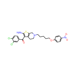 Nc1sc2c(c1C(=O)c1ccc(Cl)c(Cl)c1)CCN(CCCCCOc1ccc([N+](=O)[O-])cc1)C2 ZINC000049784485