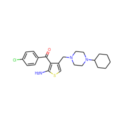 Nc1scc(CN2CCN(C3CCCCC3)CC2)c1C(=O)c1ccc(Cl)cc1 ZINC000040393242