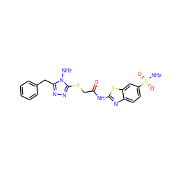 Nn1c(Cc2ccccc2)nnc1SCC(=O)Nc1nc2ccc(S(N)(=O)=O)cc2s1 ZINC000473110885