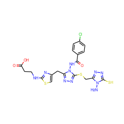 Nn1c(S)nnc1CSc1nnc(Cc2csc(NCCC(=O)O)n2)n1NC(=O)c1ccc(Cl)cc1 ZINC000028815825