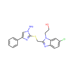 Nn1cc(-c2ccccc2)nc1SCc1nc2ccc(Cl)cc2n1CCO ZINC000008393568