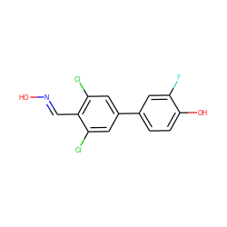 O/N=C/c1c(Cl)cc(-c2ccc(O)c(F)c2)cc1Cl ZINC000028819914