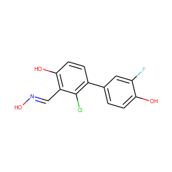 O/N=C/c1c(O)ccc(-c2ccc(O)c(F)c2)c1Cl ZINC000071294751