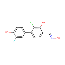 O/N=C/c1ccc(-c2ccc(O)c(F)c2)c(Cl)c1O ZINC000040845165