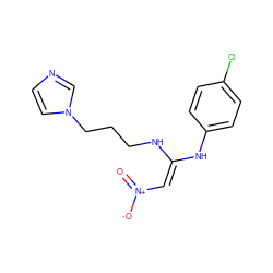 O=[N+]([O-])/C=C(\NCCCn1ccnc1)Nc1ccc(Cl)cc1 ZINC000101285141