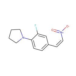 O=[N+]([O-])/C=C\c1ccc(N2CCCC2)c(F)c1 ZINC000004537619